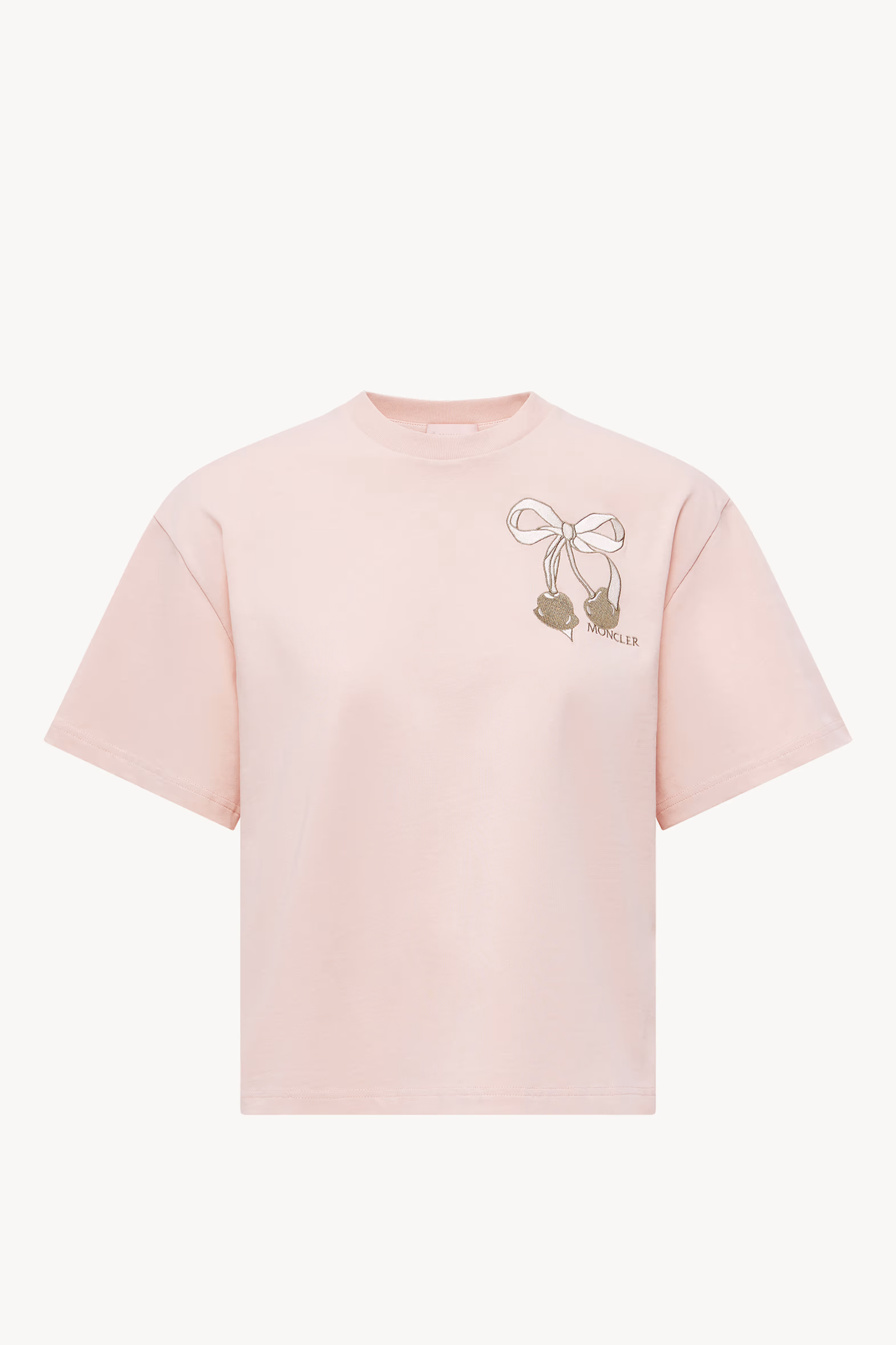 Embroidered Cherry Logo Cotton T-Shirt Women Light Pink Moncler 2